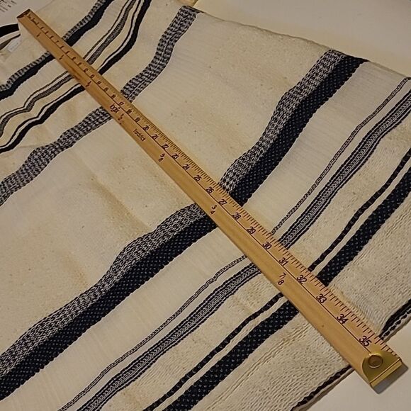 NOON BY NOOR 8 FRINGE SLEEVE POCKETS NAVY BLUE CREAM TEXTURED LINED LUXE DRESS - Picture 3 of 7